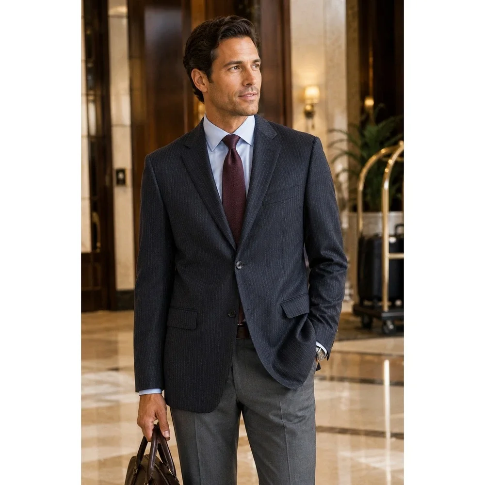 Hickey Freeman Loro Piana Tasmanian Wool Pinstripe Blazer Sport Coat 42R